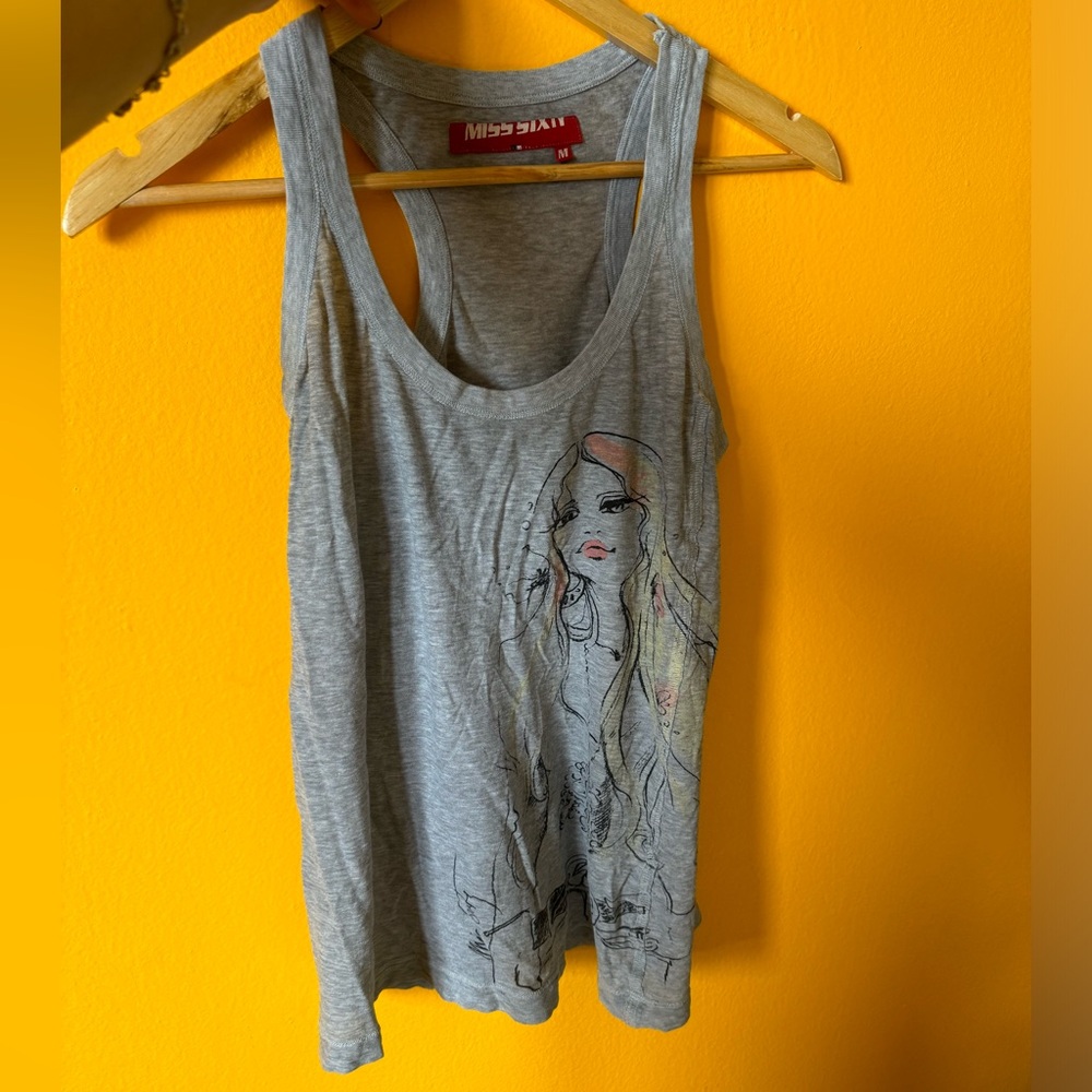 Miss Sixty Gray Relaxed Graphic Tank Top